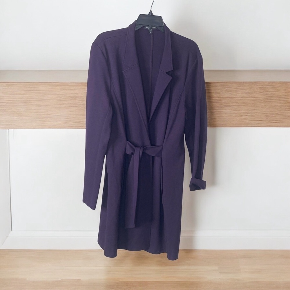 EILEEN FISHER Long Tie Front Coat Aubergine  XL